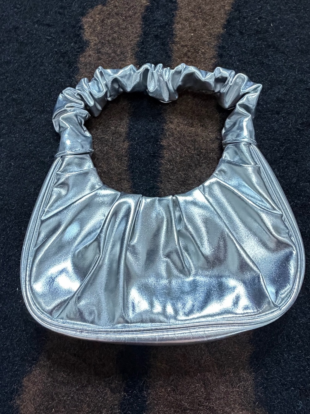 Metallic Silver Mini Ruched Handle Handbag Y2K Purse - Picture 2 of 8